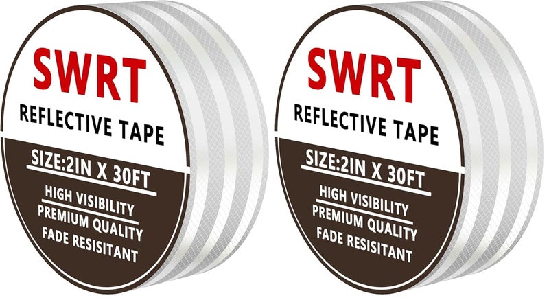 SWRT 2 Inch X 30 FT Reflective Tape Outdoor Waterproof DOT-C2 Fade Resistant White Reflective Tape Strong Adhesive Safety Warning Tape Reflector Conspicuity Tape for Trailer Trucks Bikes (Pack of 2) - Image 1